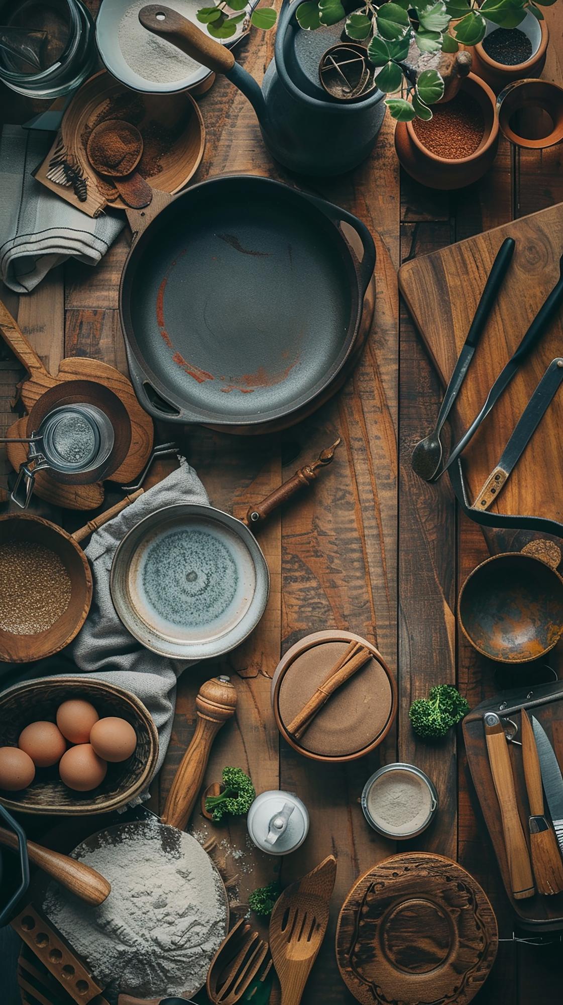 Interno laboratorio di cucina con attrezzi e piatti